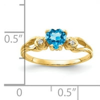 Prsten sa srcem od žutog karatnog zlata, plavim topazom i dijamantom