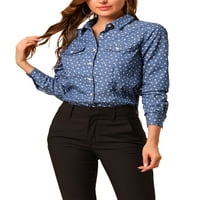 Jedinstvene ponude ženske točkice točke ovratnike džepovi prsnog košulje dolje košulja