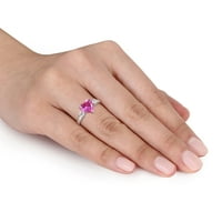 Ženski prsten od sterling srebra u obliku srca u obliku srca u obliku srca s ružičastim safirom i okruglim bijelim