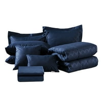 Krevet u vrećici Cal King Size Comforter Set Set za posteljinu, uzorak kariranja, mornarica