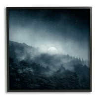 Stupell Industries Foggy Full Moon Night Sky Pejzažno slikanje crna uokvirena umjetnička print zidna umjetnost
