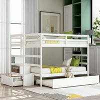 Potpuni preko punog kreveta na kat s blizanačkim dijelom za djecu odrasle osobe, aukfa bijeli drveni okvir kreveta