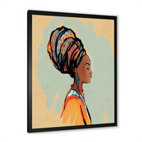 DesignArt 'Portret Afroamerikanke s Turban III' Moderni uokvireni umjetnički tisak