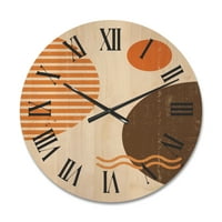 DesignArt 'Sažetak minimalni mjesec i sunce u tonovima zemalja III' Moderni drveni zidni sat