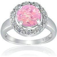 Okrugli prsten od sterling srebra s ružičastim opalom i kubičnim cirkonijem