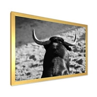 DesignArt 'Crno -bijeli portret španjolskog bika II' Farmhouse uokvireni umjetnički tisak