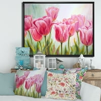 DesignArt 'cvjetanje crvenih i ružičastih tulipana cvijeća tradicionalno uokvireno platno zidno umjetnički tisak