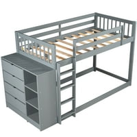 Aukfa moderni podni dvostruki drveni sloj s niskim krevetom s priloženim ormarom i policama za pohranu, dječji prostor