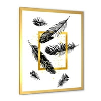 DesignArt 'Perje i zlatni okvir' Boemijski i eklektični uokvireni umjetnički tisak
