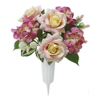 Osnove 18 Umjetna svilena ružičasta miješana ruža i hortenzija groblje cvjetovi mala okrugla vaza
