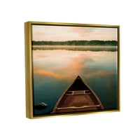 Stupell Industries kanu na jezeru toplo izlazak sunca odraz meta metalik zlato uokvireno plutajućem platnu zidne