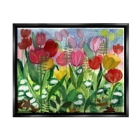 Bujna raznolikost proljetnih tulipana, Cvjetna livada cvijeća, slika, mrkli mrak, uokvireno plutajuće platno, zidna