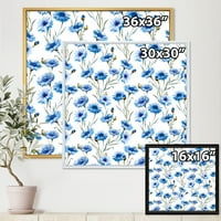 DesignArt 'plavi kukuruzni cvijeće sa zelenim lišćem na bijelom II' tradicionalno uokvireni platno zidni umjetnički