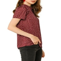 Jedinstvene ponude ženske ruffle polkd točkice stoje ovratnik kratki rukavi bluza