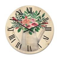 DesignArt 'buketi cvijeća u rustikalnom cvjetačkom loncu s tradicionalnim drvenim satom od bobica