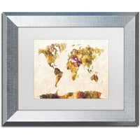 Zaštitni znak likovna umjetnost Svjetska akvarelna slika World Map Canvas Art by Michael Tompsett, White Matte,