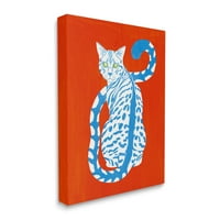 Stupell Industries Blue Gazing Cat Bold Modern Design Graphic Art Gallery Wrapped Canvas Print Wall Art, Dizajn