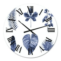 DesignArt 'Sažetak plavog seta biljnih lišća' tradicionalni zidni sat