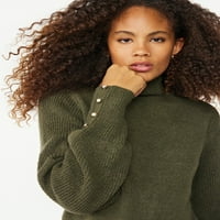 Scoop ženski džemper za kornjače s dugim rukavima s manšetama s gumbom, veličine xs-xxl